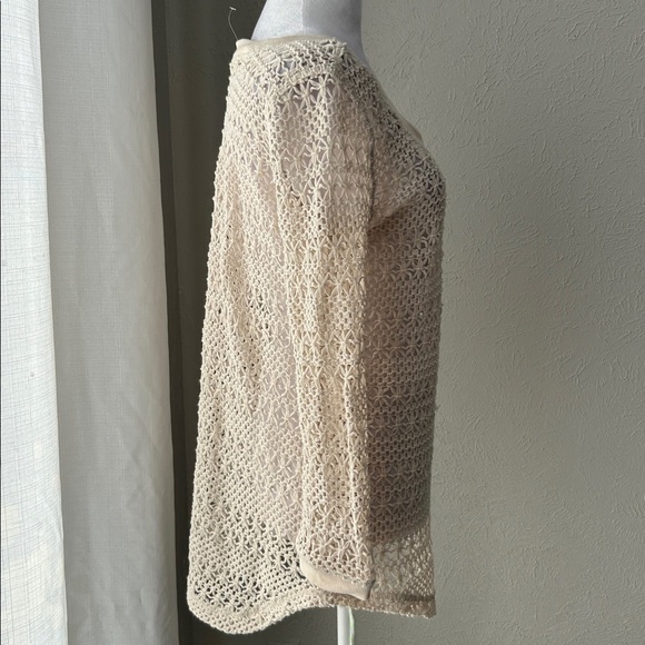 L*SPACE Crochet Top Cream Open Knit Long Sleeve Size Small - Picture 4 of 9